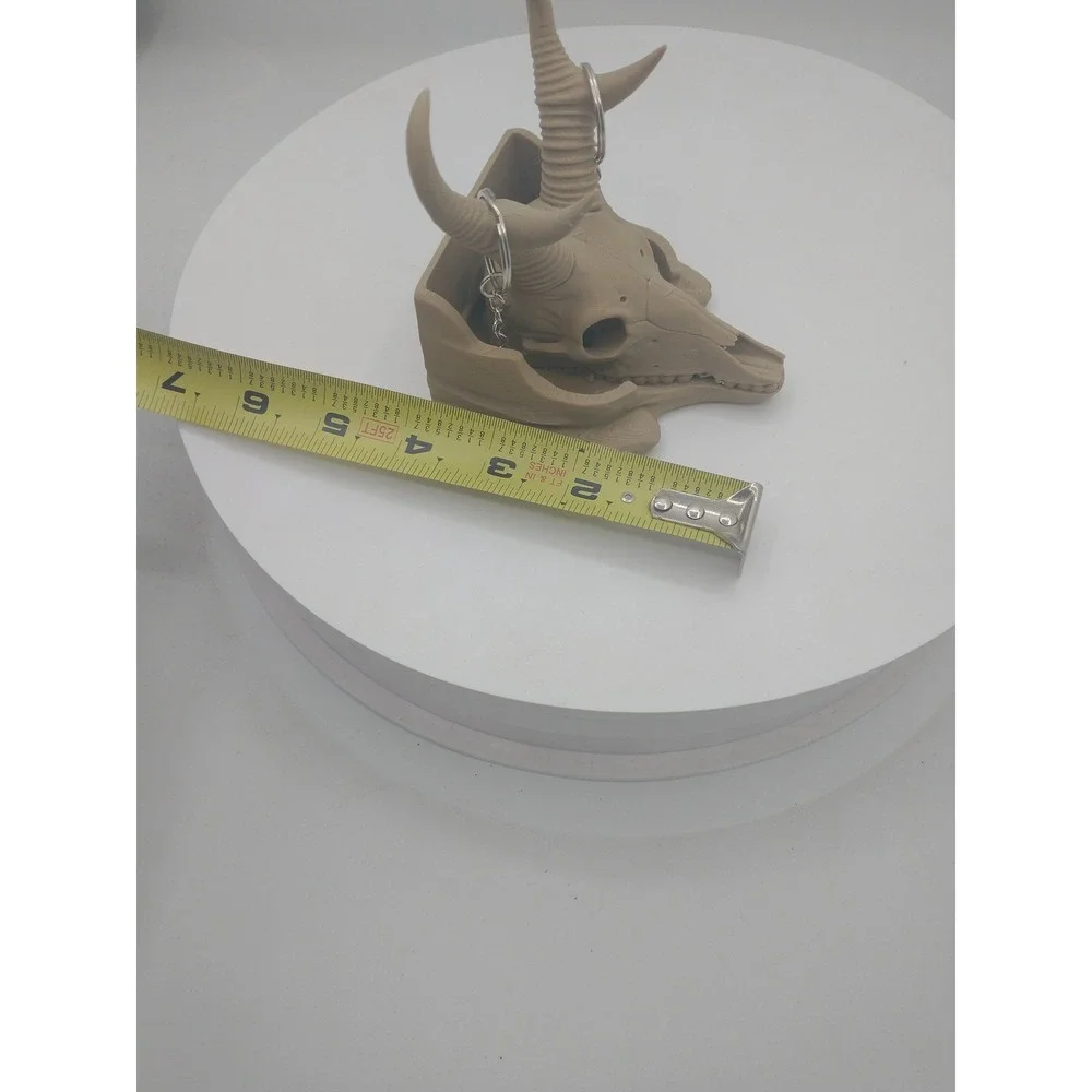 3D Printed Animal Skull Jewelry Holder Pronghorn Ring Display Tan Organizer